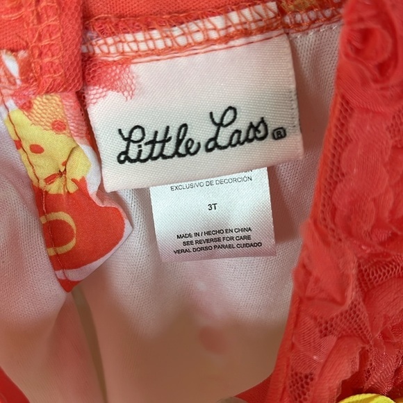 Brand New Little Lass 2-Piece Set Orange & Yellow Floral Mesh Top Ruffle Skirt - Picture 13 of 15